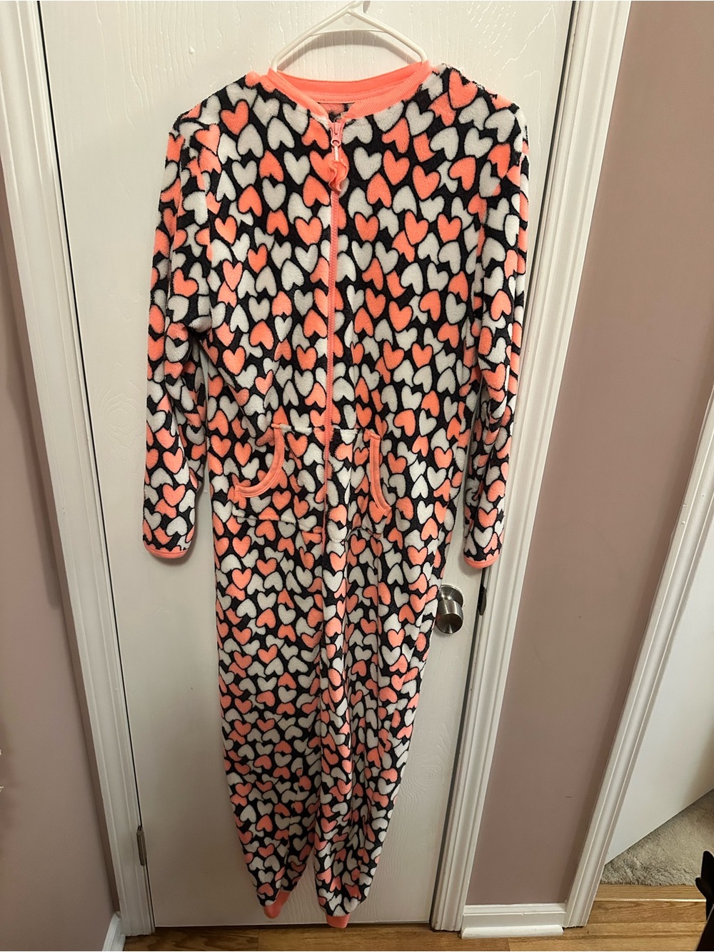 Adult Fleece Onesie w Hearts
